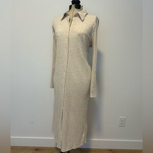 H&M Cream Ribbed Long Sleeve Dress